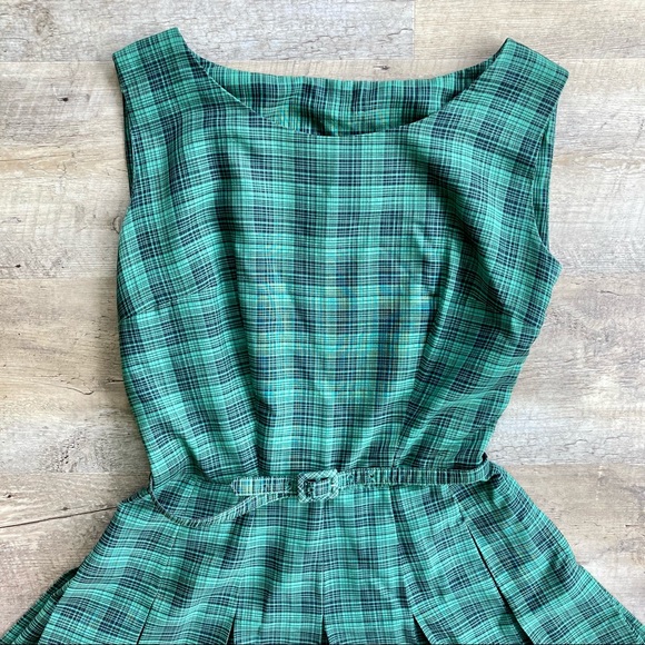 Vintage Dress in Green & Black Plaid by ILGWU - Picture 2 of 6